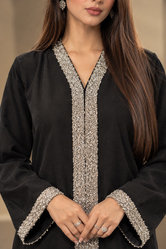 Noir Silver Luxe — Embellished Black Kurta Set