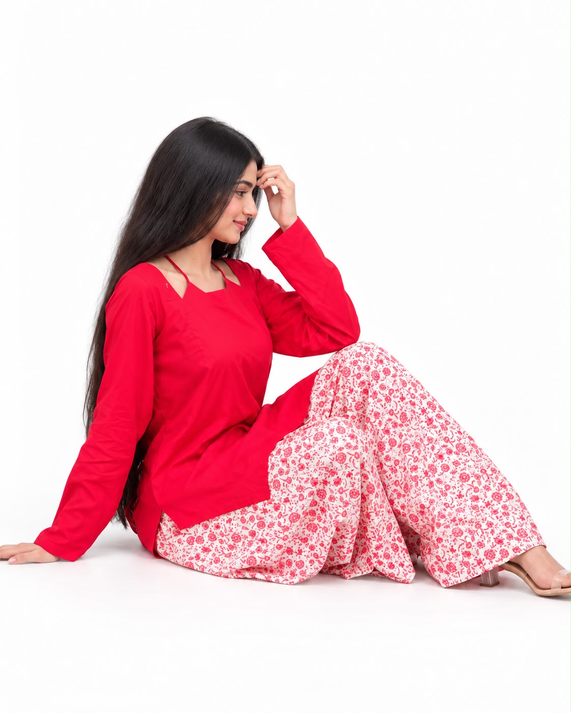 Zeyla – Ruby Bloom Solid & Printed 2-Piece Cotton Suit