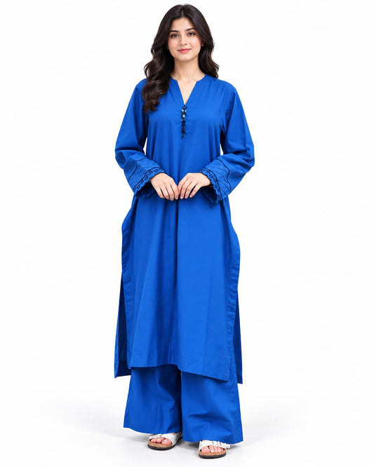 Zeyla – Ocean Grace Embroidered Teal 2-Piece Cotton Suit