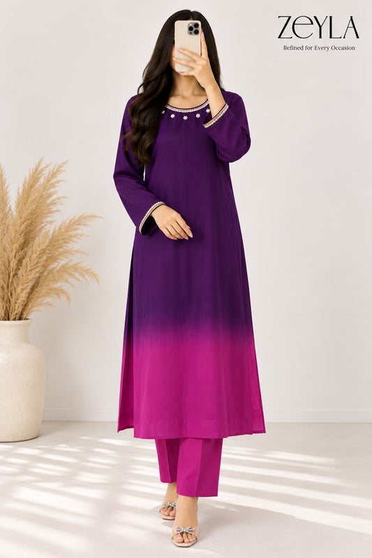 Zeyla - Gulnaar Ombré Purple 2-Piece Cotton Suit