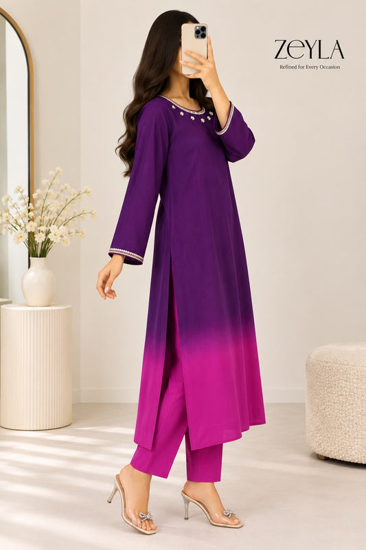 Zeyla - Gulnaar Ombré Purple 2-Piece Cotton Suit