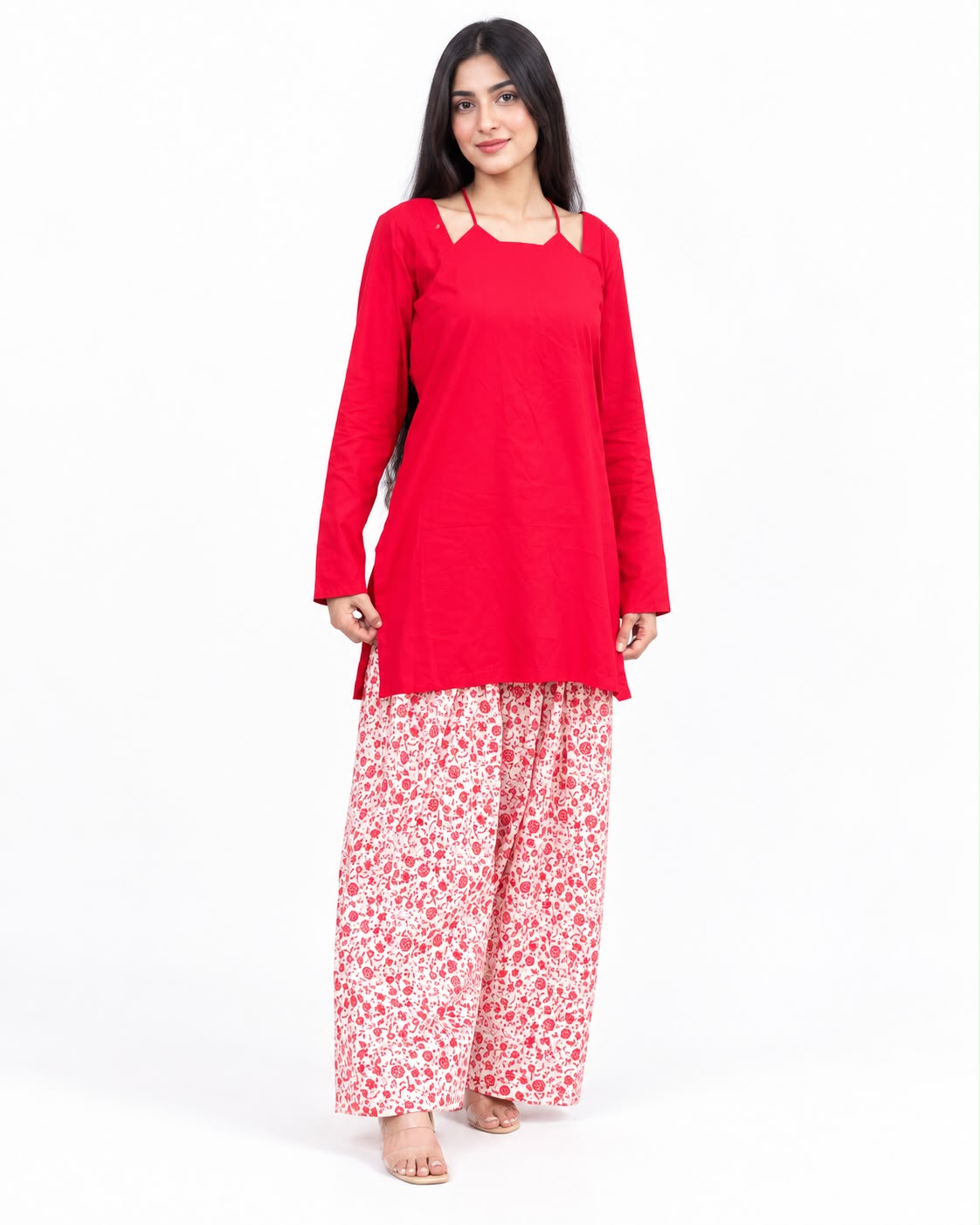 Zeyla – Ruby Bloom Solid & Printed 2-Piece Cotton Suit