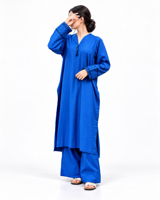 Zeyla – Ocean Grace Embroidered Teal 2-Piece Cotton Suit