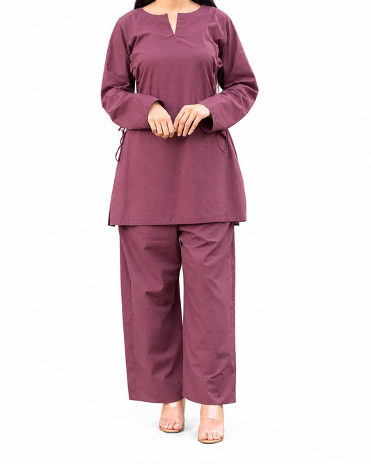 Zeyla – Mauve Plum Side-Tie 2-Piece Cotton Co-Ord Set