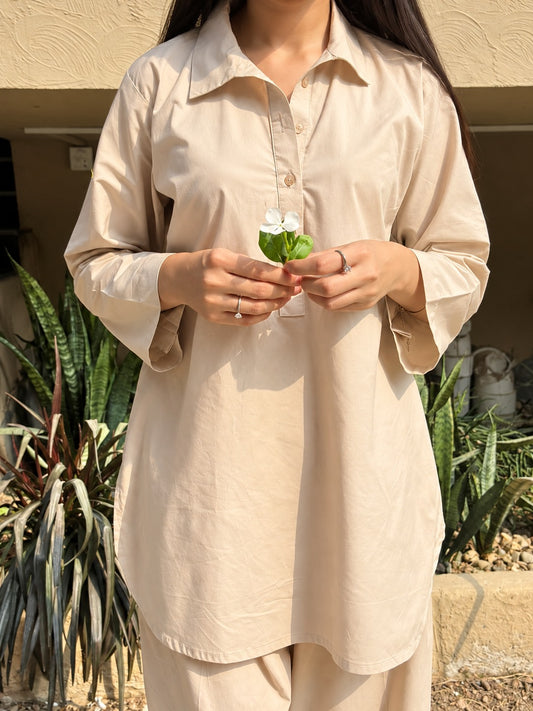 Sandstone Elegance — Beige Casual Kurta SetSandstone Elegance — Beige Casual Kurta Set