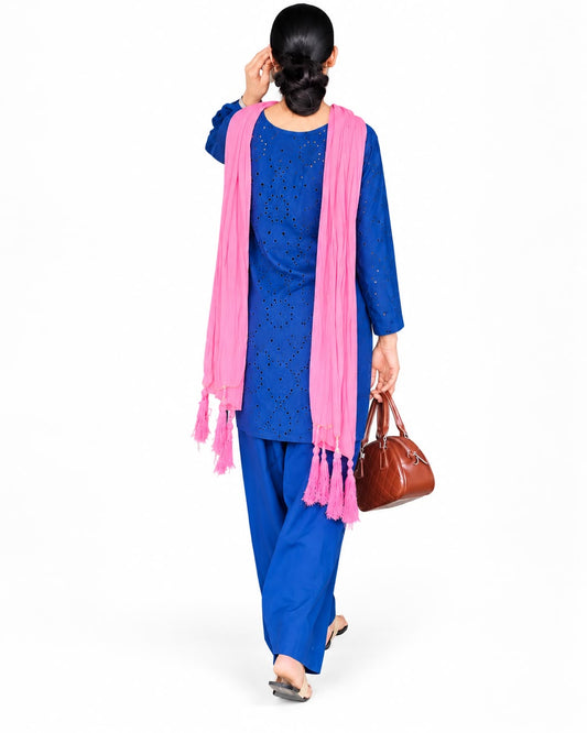 Zeyla – Royal Azure Schiffli 2-Piece Cotton Suit