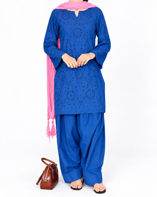 Zeyla – Royal Azure Schiffli 2-Piece Cotton Suit
